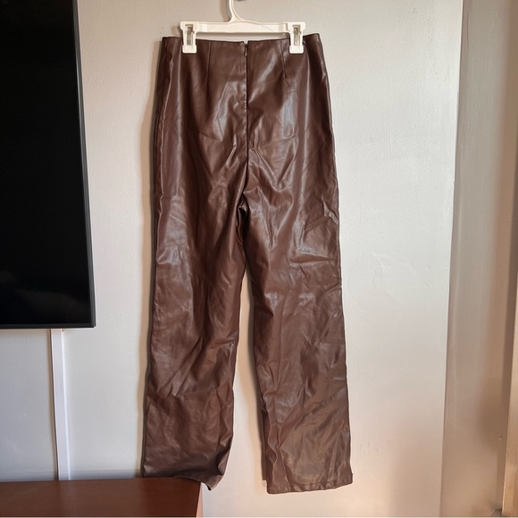 Lisa Says Gah Luisa Brown Faux Leather Pants High Rise Straight Leg XS/S - Picture 5 of 7